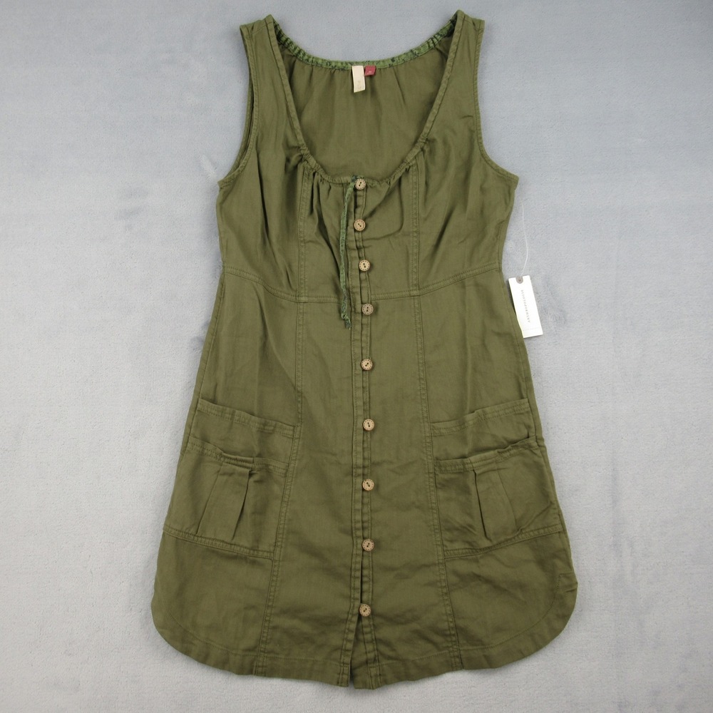 Pilcro Anthropologie Moss Green Cotton Button Front Utility Mini Dress XS NWT